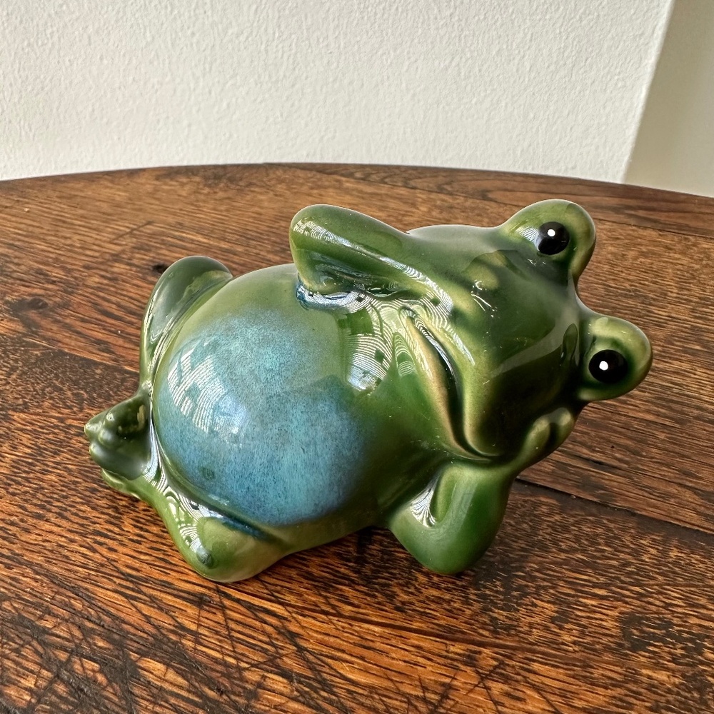 Vintage Porcelain Pottery Ceramic Detailed Frog Design Figurine Whimsical Facial